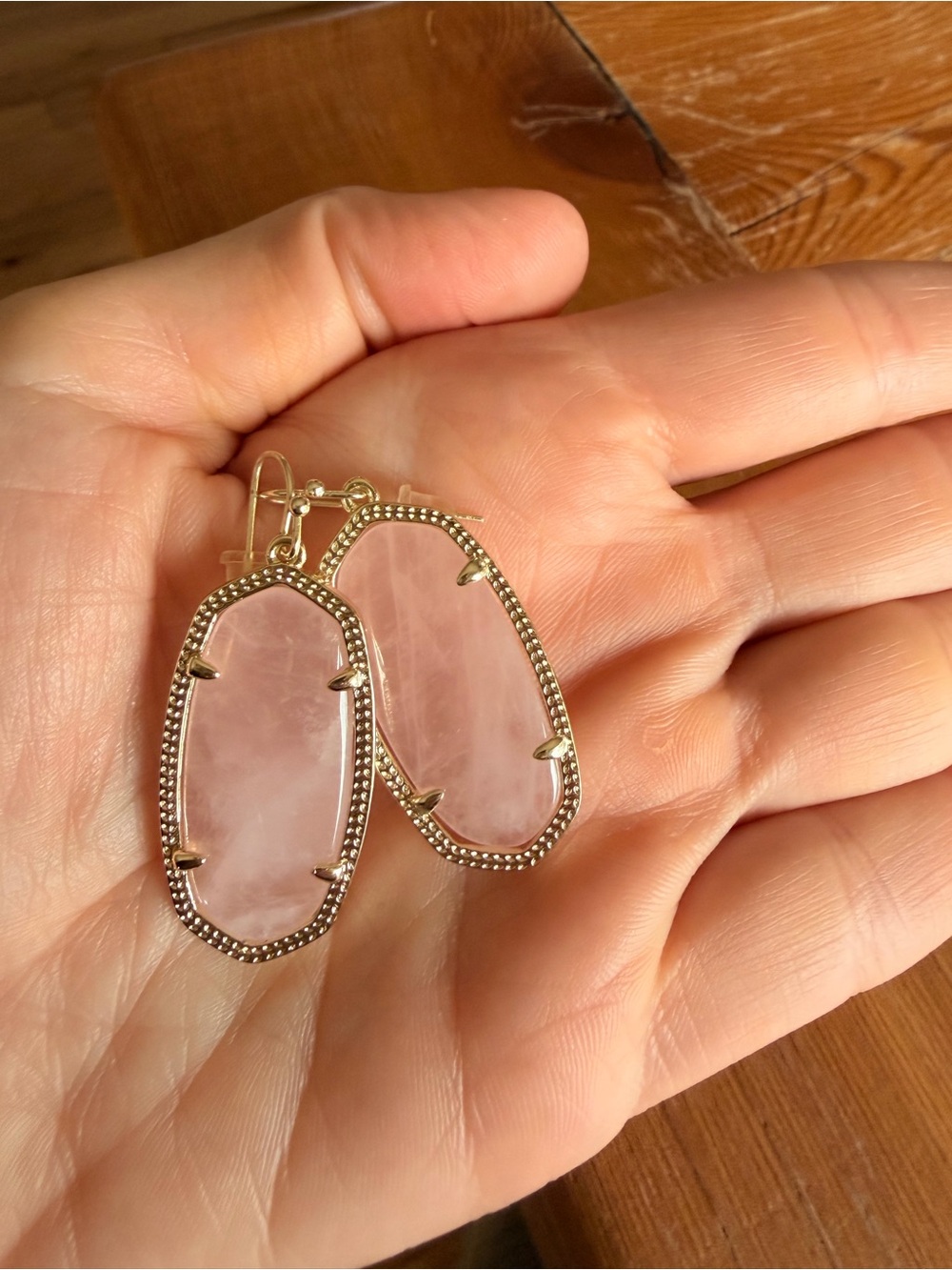 Kendra Scott Rose Quartz Drop Earrings with Gold Trim